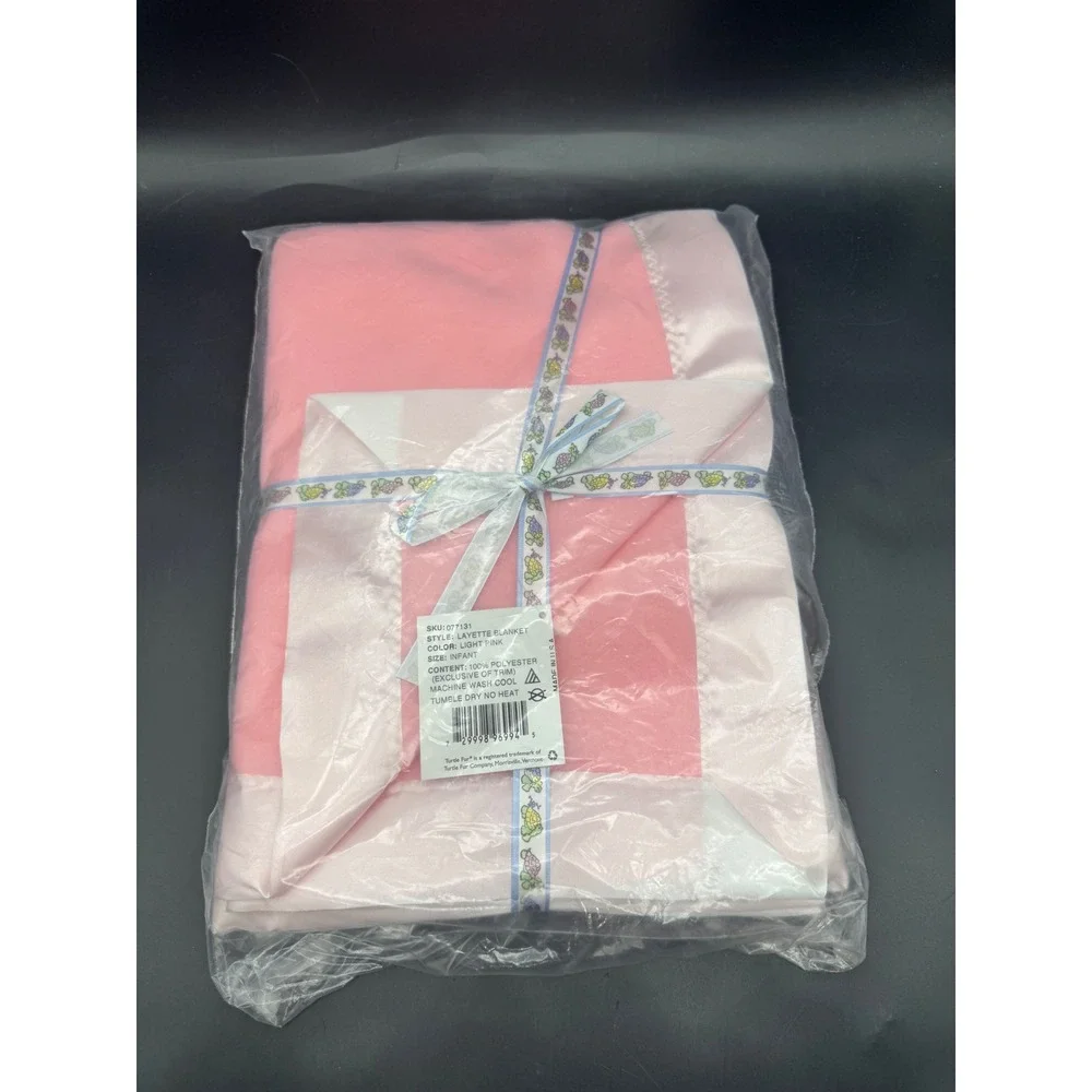 Vintage Turtle Fur Infant Pink Layette Blanket New Sealed Satin Trim
